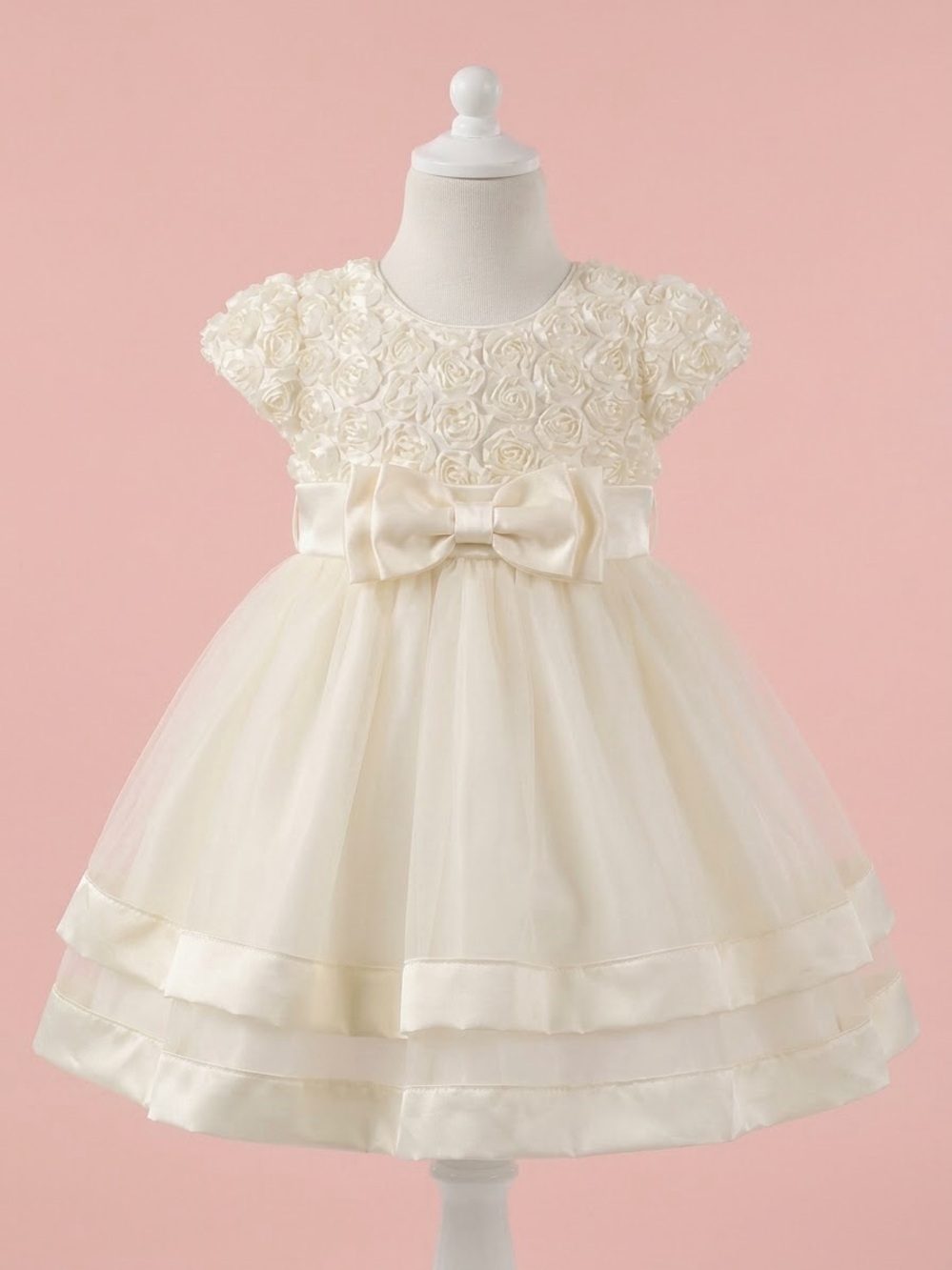 Ivory Floral Rosette Bow Kids Dress